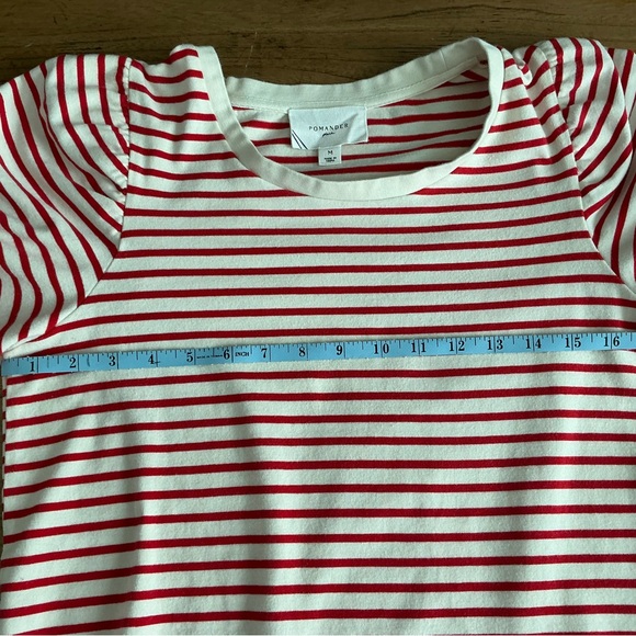POMANDER PLACE Red Striped Vesty Puff Short Sleeve Crewneck. Size Medium - Picture 4 of 5